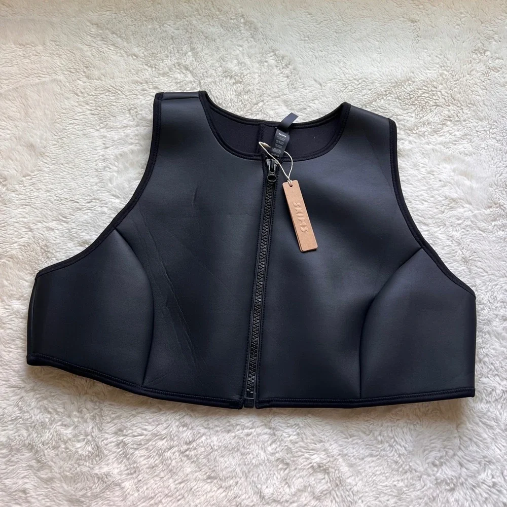 SKIMS Rubberized Scuba Swim High Neck Bikini Top Onyx Black BT-HNK-3160 3X NWT